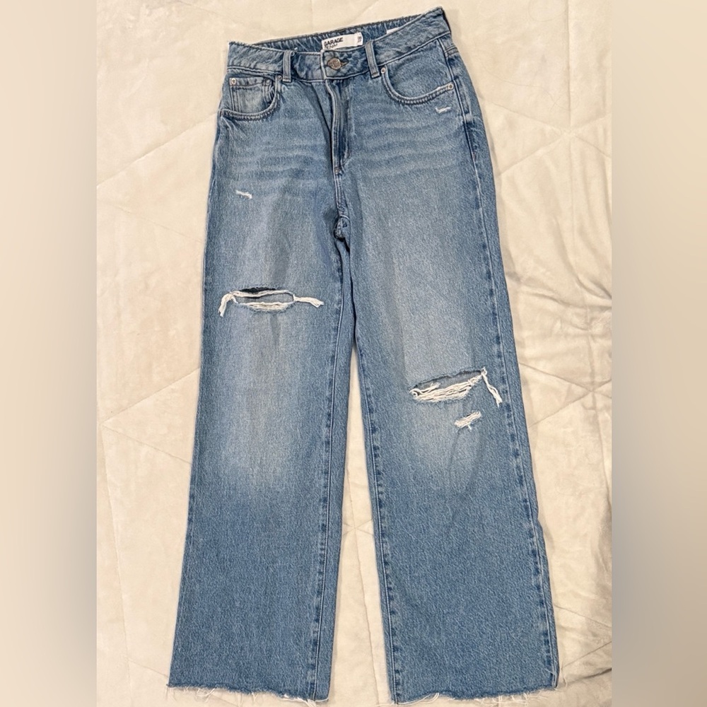 Garage Distressed Blue Wide Leg Jeans